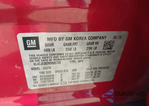 2019 Buick Encore Awd Preferred from USA, damaged, VIN KL4CJESB2KB885728